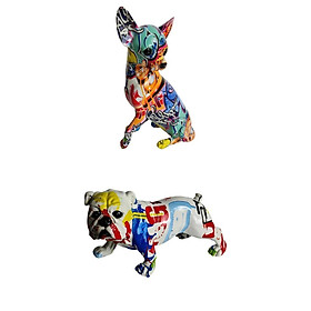 2x Colorful Dog Statue Animal Figurine Art Crafts Decor