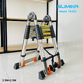 Thang Inox rút đôi SUMIKA TA250 - rút chữ A cao 2.5m, rút chữ I cao 5.0m, tải trọng 300kg