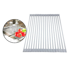 Dish Drying Rack, Roll Up Sink Drying Rack Over Sink Dish Rack 16"LX 13"W Foldable Multi-Use Silicone Coated Dish Drainers Mat