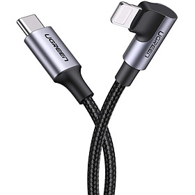 Mua Ugreen UG60765US305TK 2M PD 20V 3A bẻ 90 độ MFI đầu lightning cáp USB type C ra Lightning bọc nhôm chống nhiễu màu đen - HÀNG CHÍNH HÃNG
