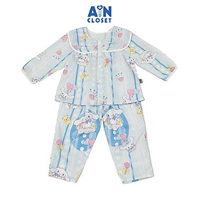 Bộ quần áo Dài bé gái hoạ tiết Thỏ Kẻ Xanh Cotton - AICDBGGUGO6N - AIN Closet