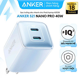 Sạc ANKER 521 Nano Pro 40W 2 Cổng USB-C PiQ 3.0 tương thích PD - A2038
