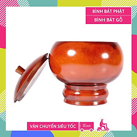 Bình bát Phật Giáo gỗ nâu khất thực cầu sức khỏe an lành - Cao 15cm