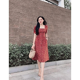Đầm hoa nhí cổ vuông xd