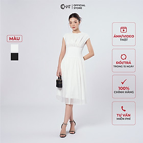 Đầm Nữ  Kiểu Chờm Vai Nhún Chân Ngực Dáng Xòe Chất Voan Mềm Mịn 22VNV2028XT