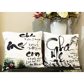 Mua Set 2 Vỏ gối Thư pháp Cha Mẹ Con 45cm-45cm