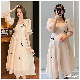 Váy bầu thời trang - Váy bầu thời trang thiết kế chất lụa hàn freesize từ 45 đến 70kg