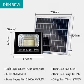 Đèn pha năng lượng mặt trời 60W 100w 200w 300w 400W - có đèn led báo dung lượng pin