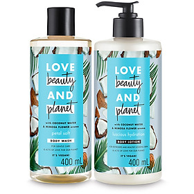Combo Sữa Tắm + Sữa Dưỡng Thể Love Beauty And Planet Cấp Nước Dịu Nhẹ Cho Da (400ml/Chai)
