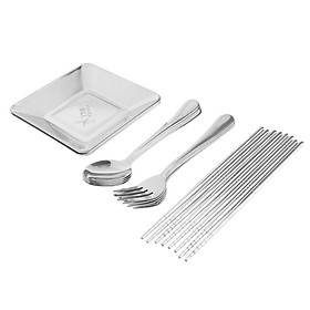 17Pieces Stainless Steel Cutlery Set Chopsticks Spoon Fork Set Flatware