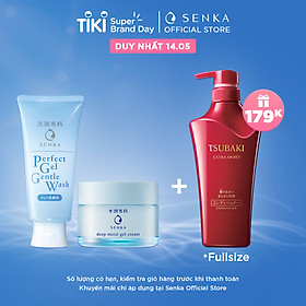 Bộ sữa rửa mặt dạng gel dịu nhẹ và Kem Dưỡng Cấp Ẩm Chuyên Sâu Senka (Senka Perfect Gel Gentle Wash và Senka Deep Moist Gel Cream 50G)