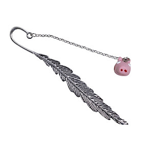 Bookmark Kẹp Sách Lông Vũ Kim Loại Phối Charm Heo Peppa