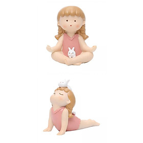 2x Bunny Girl Yoga Pose Figurine Sculpture  Shop Decoration