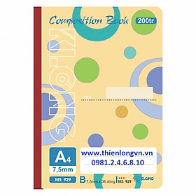 Sổ may dán gáy A4 - 200 trang; Klong 929 bìa màu cam