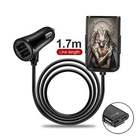 Eonline 3D Phim hoạt hình Quà tặng 4 Cổng QC3.0+2.4A+3.1A Bộ sạc xe hơi USB Bộ chuyển đổi nhanh USB với cáp dây mở rộng 5.6ft