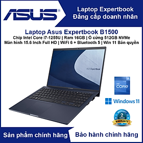 Mua Laptop Asus ExpertBook B1500 (Chip Intel Core i7-1255U | RAM 16GB | SSD 512GB NVMe | 15.6  Full HD | Bảo mật vân tay | Bảo mật TPM 2.0 | Độ bền chuẩn quân đội US) - Hàng Chính Hãng