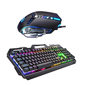 Wired Gaming Keyboard and Mouse Combo, 104 Keys, RGB Backlit, with Multimedia Keys, Wrist Rest ,Rainbow Backlit Gaming Mouse, for Windows PC Gamers