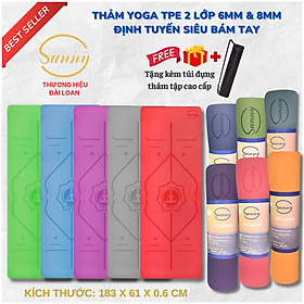 Thảm Tập Yoga Cao Su Định Tuyến SUNNY Siêu Bám Tay, Độ dày 6mm và 8mm - Thảm Chính Hãng Tặng Kèm Túi