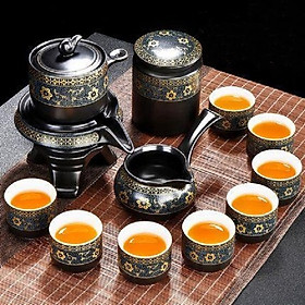 Bộ ấm chén pha trà cối xay sm004 - xanh đen trắng 12 món