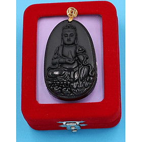 Mặt dây chuyền Quan Âm Bồ Tát - thạch anh đen 5.7cm MQAKBE6 - kèm hộp nhung