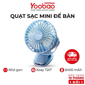 Quạt sạc mini để bàn YOOBAO F04 6400mAh Xoay 720 độ - Chạy 32 giờ liên tục - Hàng chính hãng - Bảo hành 12 tháng 1 đổi 1