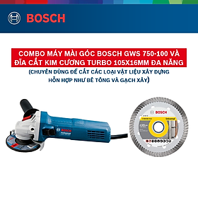 Mua Combo Máy mài góc Bosch GWS 750-100 và Đĩa cắt kim cương Turbo 105x16mm đa năng