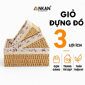 Rổ Mây Đựng Đồ, Giỏ Mây Cắm Hoa ANKAN Thích Hợp Đi Picnic, Đựng Phụ Kiện Chụp Ảnh, Sắp Xếp Đồ Dùng Trong Nhà