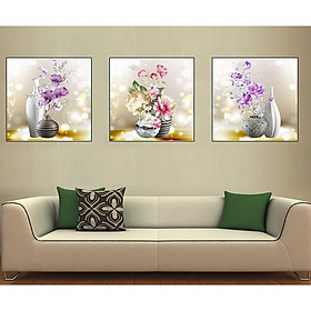 Mua Tranh đính đá Bình Hoa 3 Bức (148*50cm) chưa đính đá