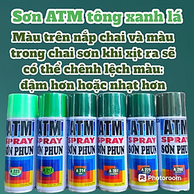 SƠN XỊT ATM MÀU A214 xanh lá - A217 xanh lá nhạt - A223 xanh Ngọc - A268 xanh ô liệu - A281 xanh rêu - A225 xanh lá đậm - Không sử dụng trên bề mặt bằng xốp- 400ml