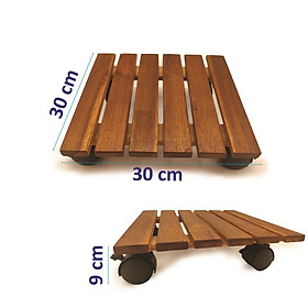 Đế Lót Chậu Hoa Đế Vuông Có Bánh Xe Di Chuyển Kích Thước 30x30x9cm Chất Liệu Gỗ Tràm Chống Nước Chịu Lực Tốt