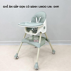 Ghế Ăn Dặm Gấp Gọn Có Bánh Xe UMOO/ V-BaBy / Honper Điều Chỉnh Độ Cao 2 Cấp Độ - Hàng nhập khẩu - Xanh Mint