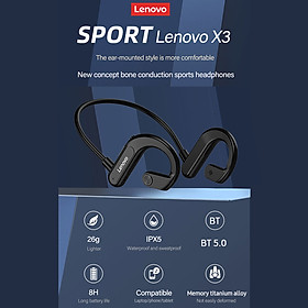 Lenovo X3 Wireless Headphone BT 5.0 Titanium Bone Conduction Earphone IPX5 Sweatproof Waterproof Sports Headset Black