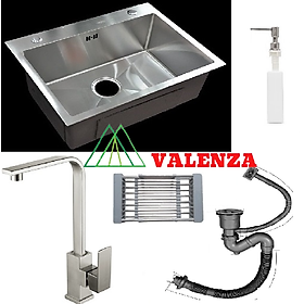 Mua Combo chậu rửa bát 1 hố sus304 Valenza 6045  vòi rửa bát nóng lạnh vuông dẹt  xả  rổ  bình xà phòng