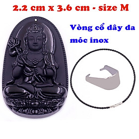 Mặt Phật Đại thế chí thạch anh đen 3.6 cm kèm vòng cổ dây da đen - mặt dây chuyền size M, Mặt Phật bản mệnh
