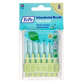Bộ 6 cây tăm chải kẽ răng siêu mềm và 1 nắp Tepe Extra Soft Interdental Brushes (dạng vỉ)