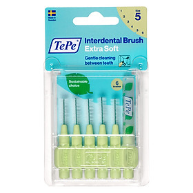 Bộ 6 cây tăm chải kẽ răng siêu mềm và 1 nắp Tepe Extra Soft Interdental Brushes (dạng vỉ) - Nhập Khẩu Thuỵ Điển