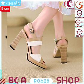 Sandal cao gót nữ phối màu 8 phân RO628 ROSATA tại BCASHOP gót kiểu gỗ nhìn sang và độc lạ, quai sau cài tiện lợi