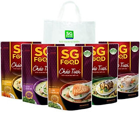 Combo cháo tươi Sài Gòn Food 5 vị (Thịt Bằm, Sườn Non, Lươn, Cá lóc, Cá Hồi) 240g có túi nhựa PE