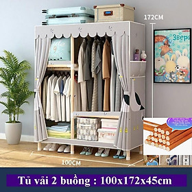 Mua Tủ vải khung gỗ đựng quần áo 2 buồng tủ quần áo loại 1 vải dệt gỗ cỡ lớn khung gỗ bọc nhựa chống ẩm mốc