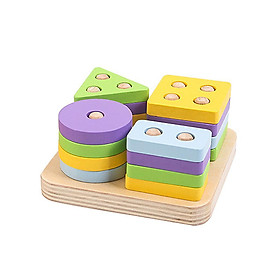 Wooden Shape Matching Stacking Toys Blocks Sensory Learning Toys for Kids A