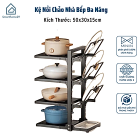 Kệ Nồi Chảo Nhà Bếp Đa Năng, Đựng Xoong Nồi Vung Gầm Bếp, Tuỳ Chỉnh Chiều Cao Các Tầng - HÀNG CHÍNH HÃNG MINIIN - 4 Tầng Có Vung