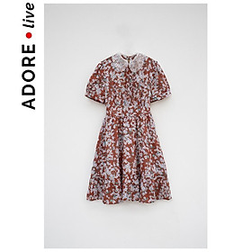 Đầm lụa hoa cúc nhí cam phối cổ bấu mí thân và tùng 2LVA1060 ADORE DRESS