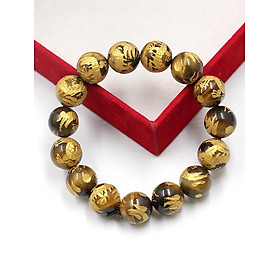 Vòng Tay Đá Mắt Hổ Vàng Chạm Rồng 12MM