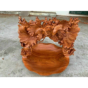 Giỏ đựng hoa quả khắc cặp cá vàng bằng gỗ hương đá kt 35×43×37cm