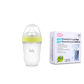 Bình sữa silicon cổ siêu rộng Fatzbaby 240ml - Tặng kèm 1 hộp 10 túi trữ sữa Unimom 210ml