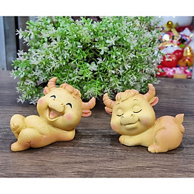 Bộ 02 tượng Trâu vàng size 9cm x 6cm - Món quà Tài Lộc cho năm mới
