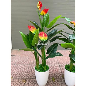 Mua Cây hồng môn 150cm - 3 nhánh  ảnh thật do shop chụp. Cây giả decor trang trí nhà cửa nội thất phòng khách phòng ngủ