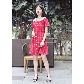 Đầm nữ, váy nữ caro đỏ dễ thương moD001
