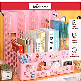 Kệ Sách Để Bàn Học 4 Ngăn Sticker -Khay Đựng Tài Liệu Văn Phòng A4 Lưu Trữ Sách Vở Văn Phòng Phẩm- Giá Sách Để Bàn Cao Cấp - Kệ Đựng Tài Liệu Văn Phòng Decor Bàn Học Tặng Kèm Nhãn Dán