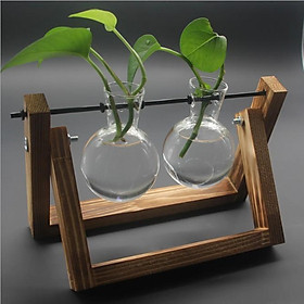 Mua KHO-HN * Bộ chai thủy tinh và giá treo theo phong cách Vintage để trồng cây thủy sinh trang trí - gỗ nâu cháy